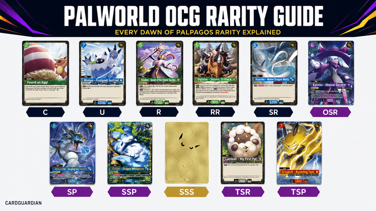 Palworld OCG Rarity Guide: C, U, R, RR, SR, OSR, SP, SSP, SSS, TSR & TSP Explained